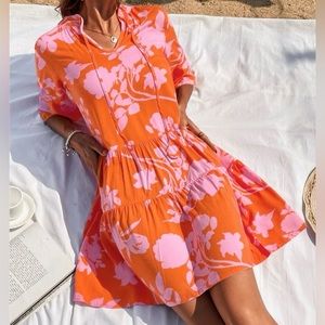 NEW! Floral Tie Neck Dress, Size L